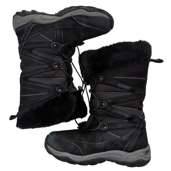 KHOMBU Tall Black Suede Leather & Faux Fur Lined 12" Boots Women's Size 7 US Ski - Picture 1 of 9